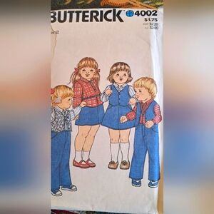 Butterick Sewing Pattern #4002 Size 2 Toddlers Vest, Shirt, Skirt & Pants Uncut